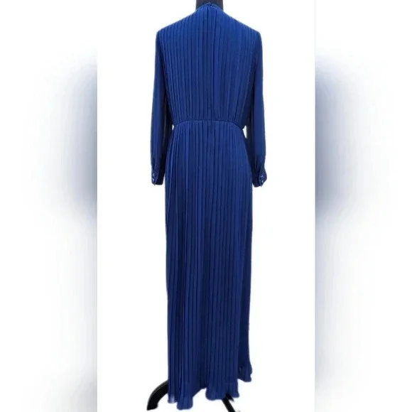 Vintage Pleated Chiffon Dress- Japanese- Robe de Command- Floor length Georgette - Picture 2 of 16